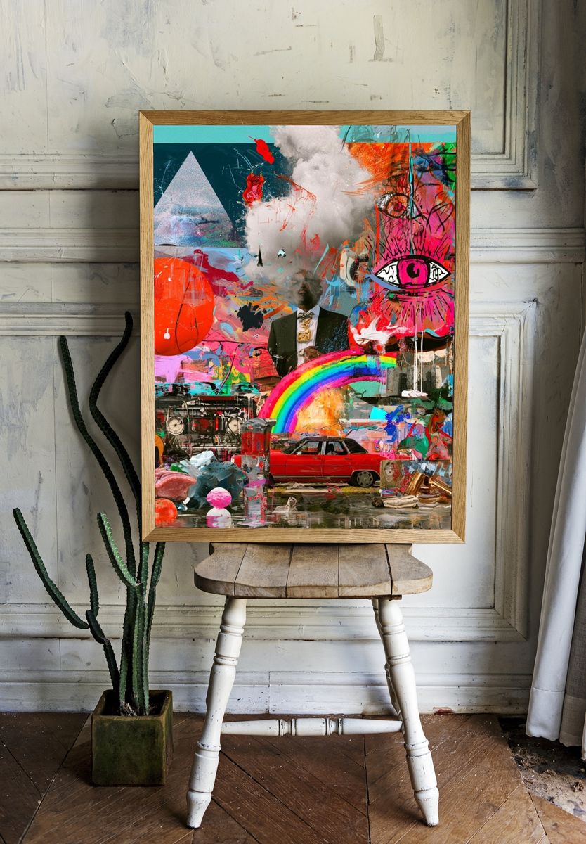 Surreal Neon Collage Poster. — room view 1