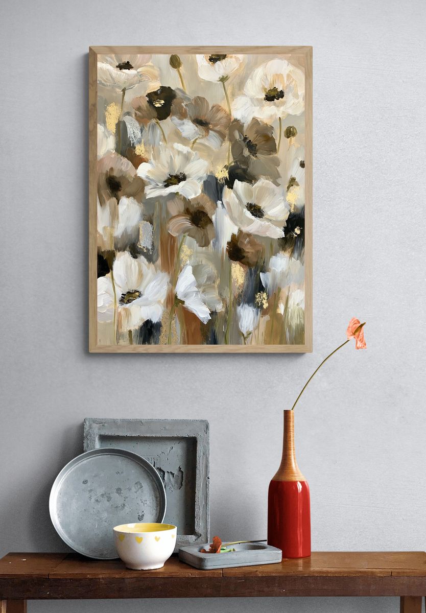 Neutral Floral Abstract Poster. — room view 3