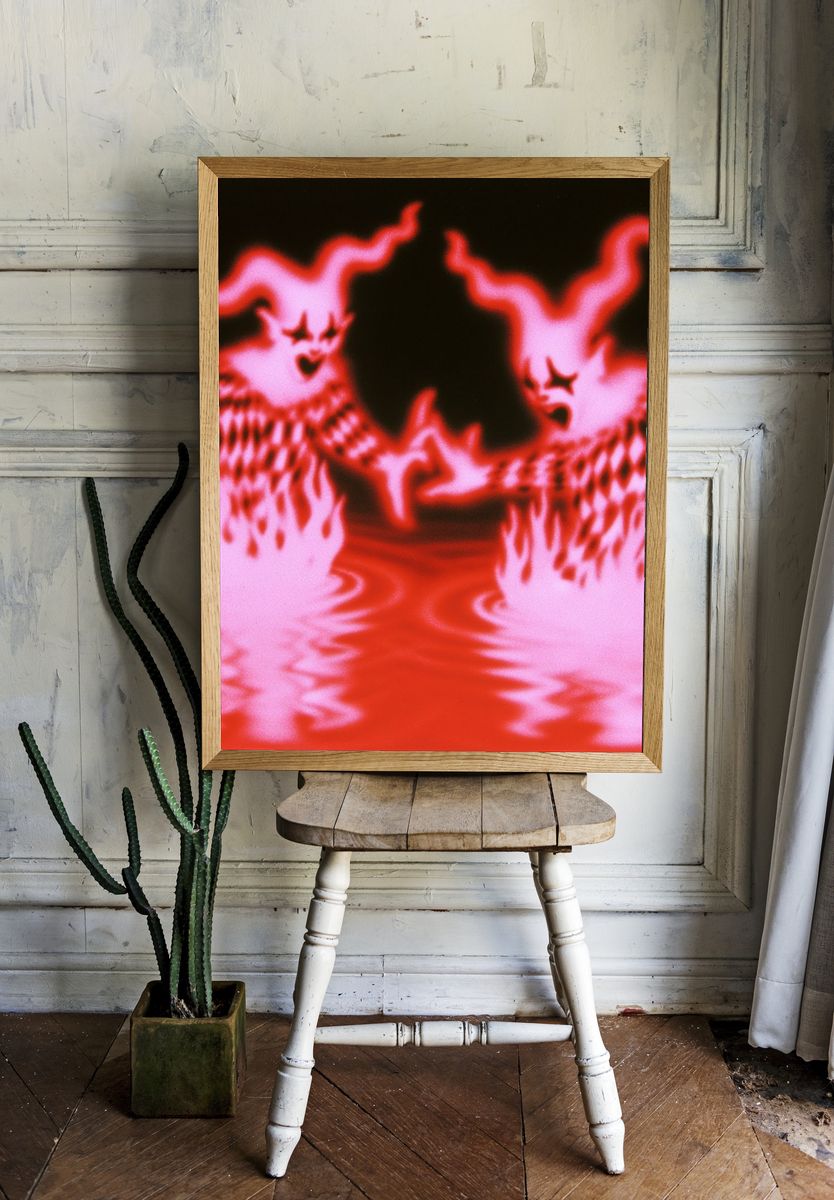 Neon Jester Reflection Print. room preview
