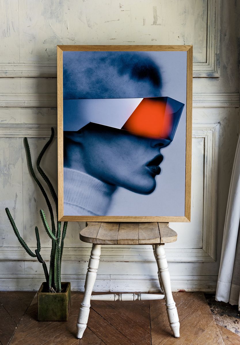 Futuristic Neon Portrait Print. — room view 1