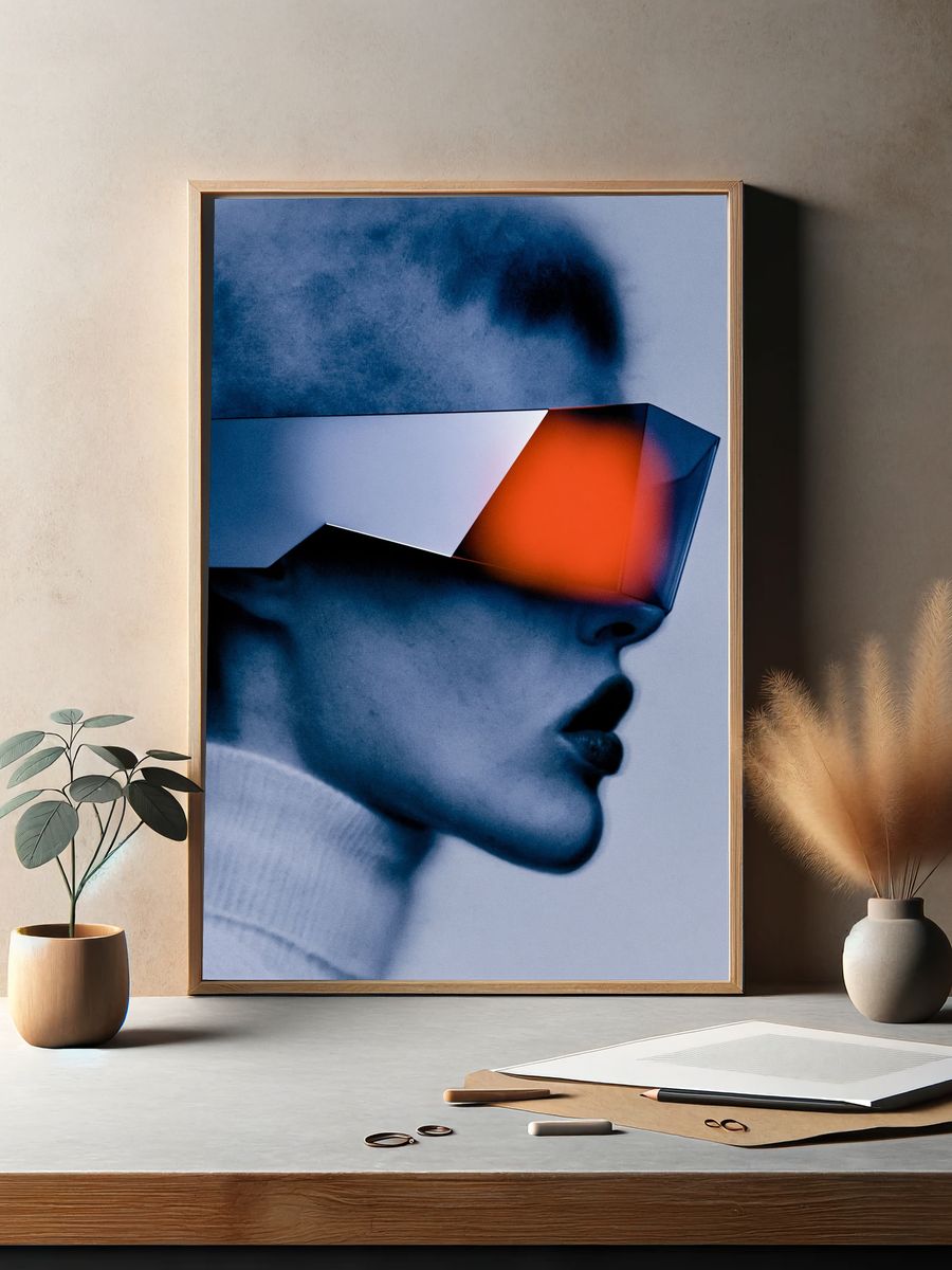 Futuristic Neon Portrait Print. — room view 2