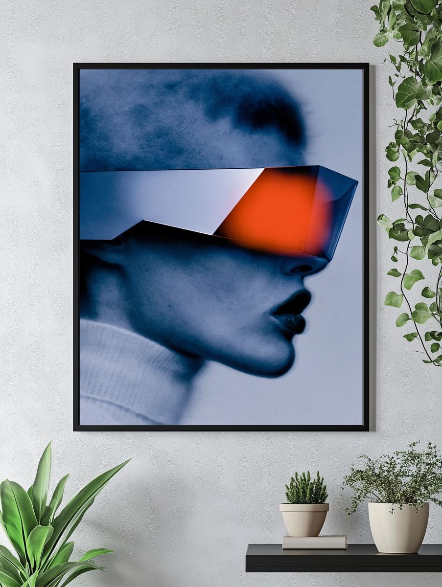 Futuristic Neon Portrait Print. — room view 4