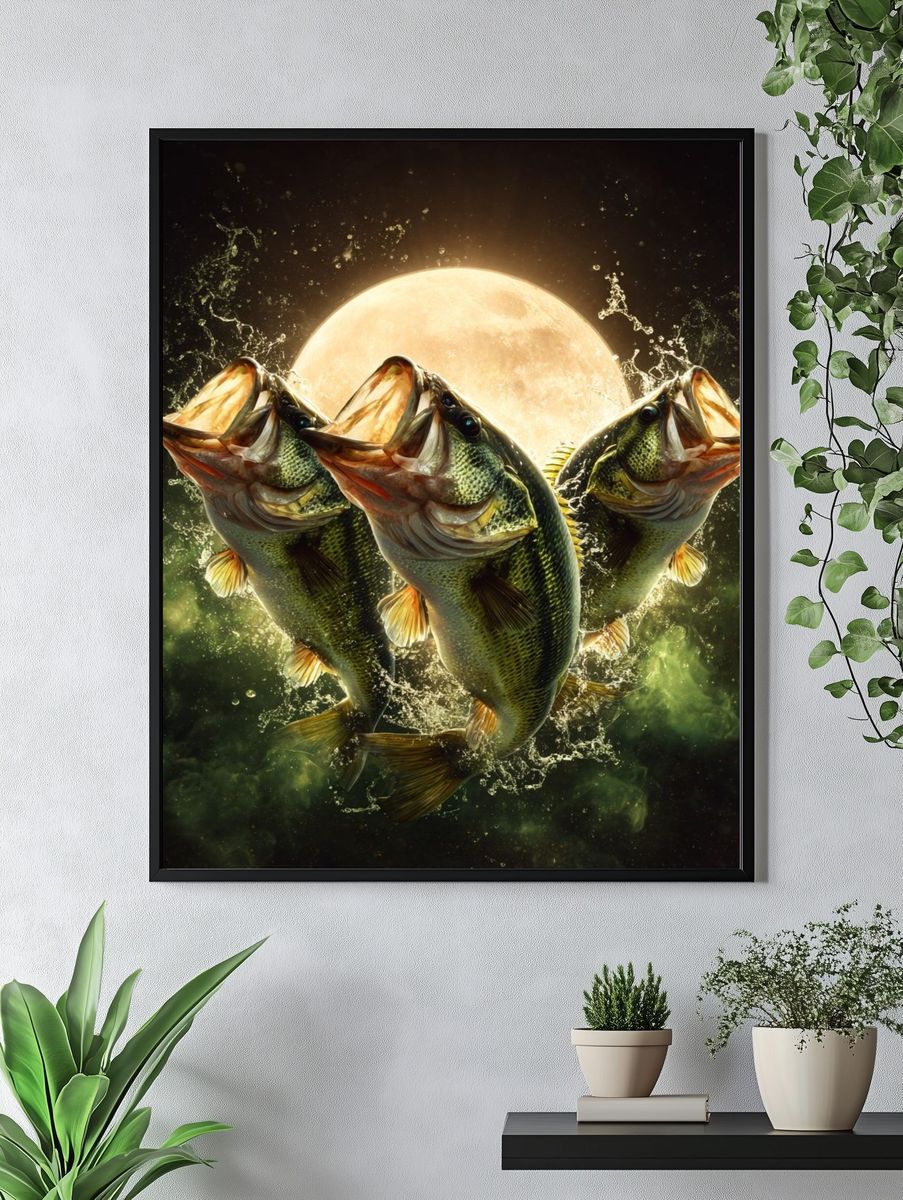 Jumping Bass Fish — Nature Print. — room view 4