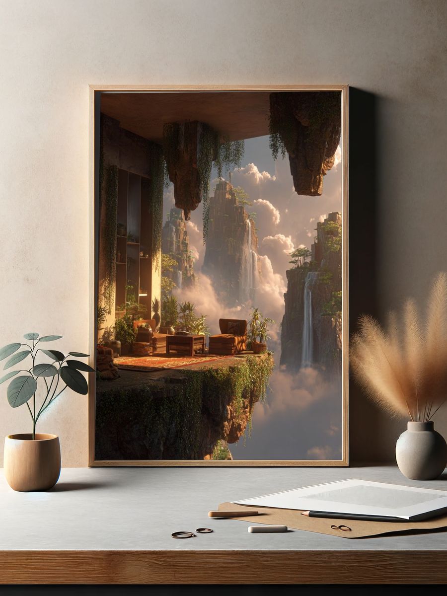 Floating Oasis — Digital Art Print. — room view 2