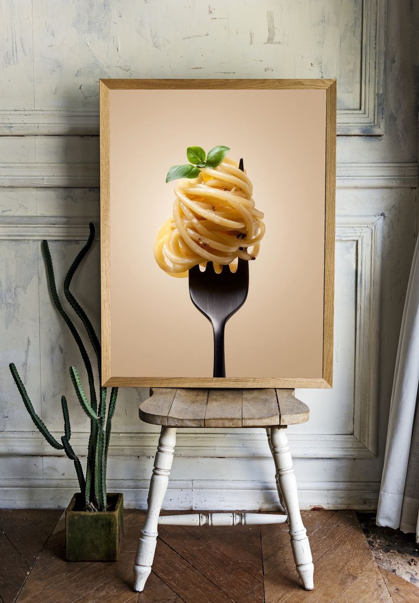 Spaghetti Fork Food Photography Poster. room preview