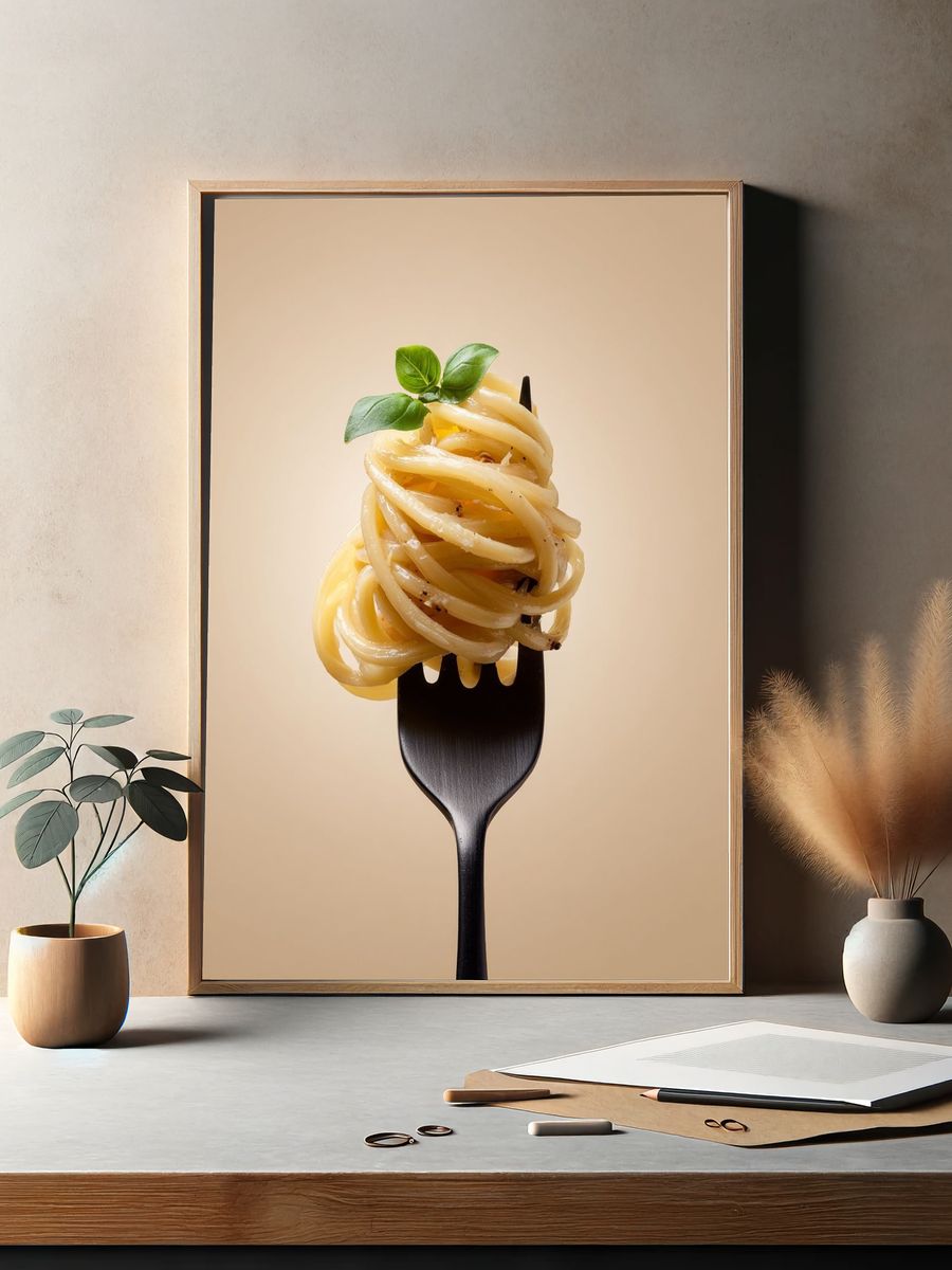 Spaghetti Fork Food Photography Poster. — room view 2