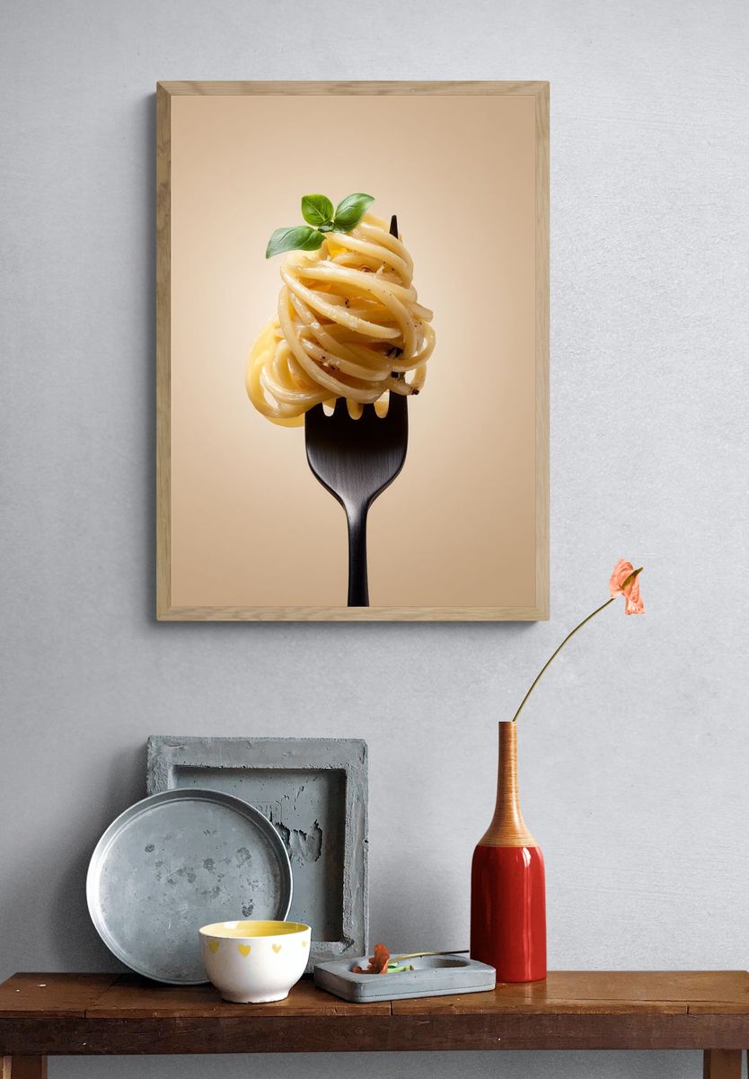 Spaghetti Fork Food Photography Poster. — room view 3