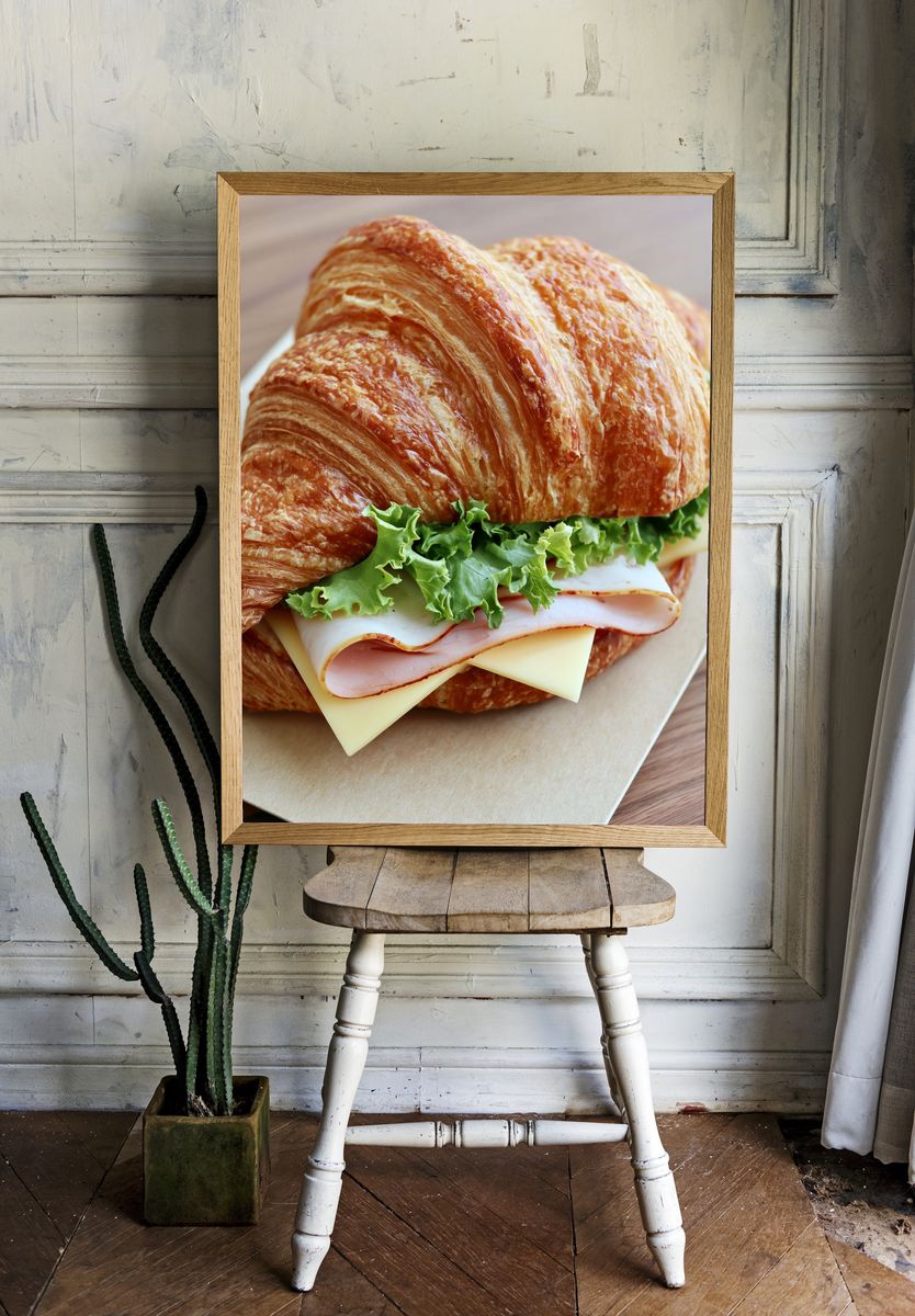 Croissant Sandwich Food Photography Poster. room preview