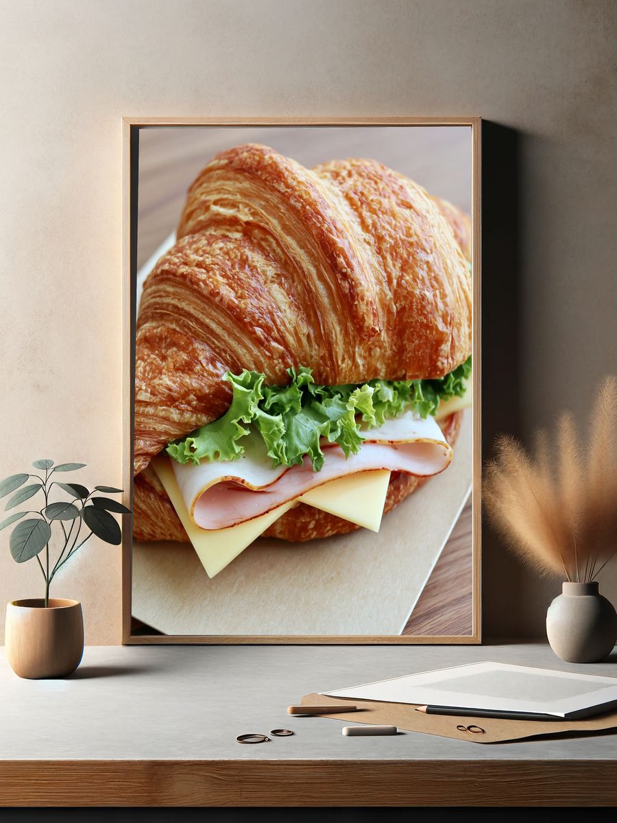 Croissant Sandwich Food Photography Poster. — room view 2