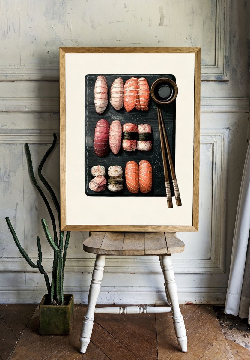 Sushi Platter Illustration Poster. — room view 1