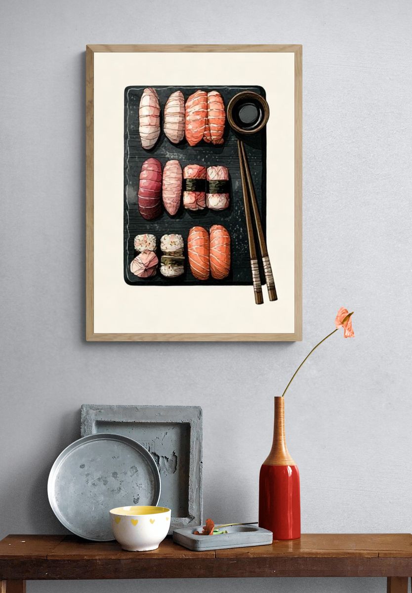 Sushi Platter Illustration Poster. — room view 3