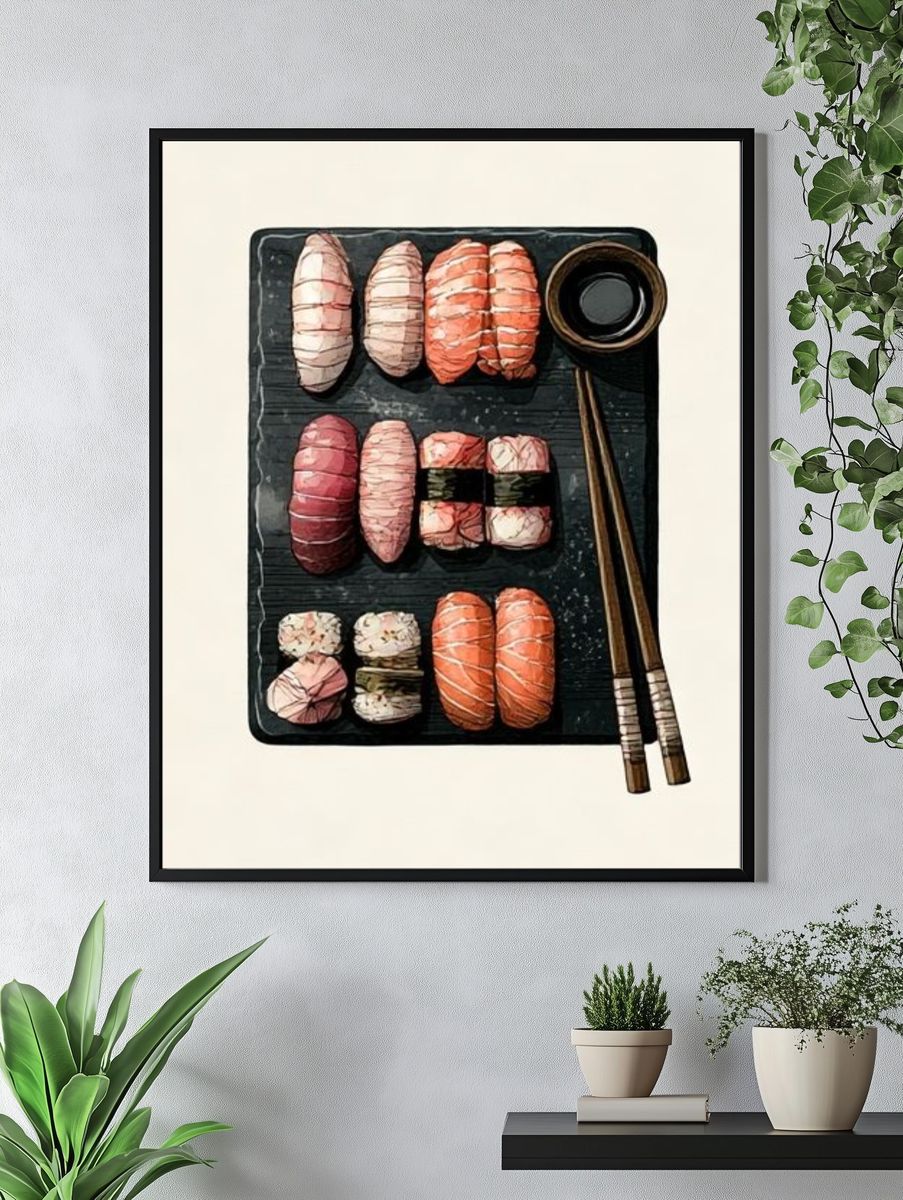 Sushi Platter Illustration Poster. — room view 4