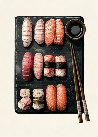 Sushi Platter Illustration Poster. poster