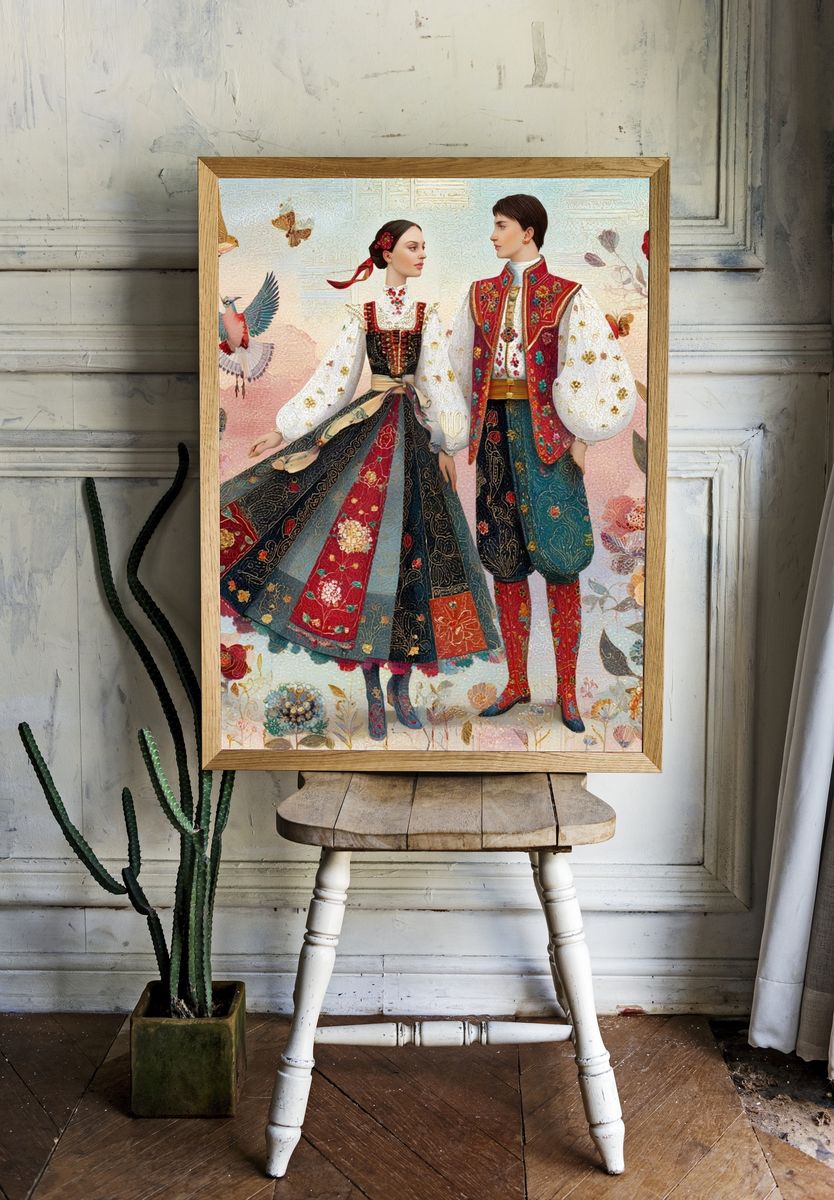 Traditional Folk Costume — Illustration Print. — room view 1