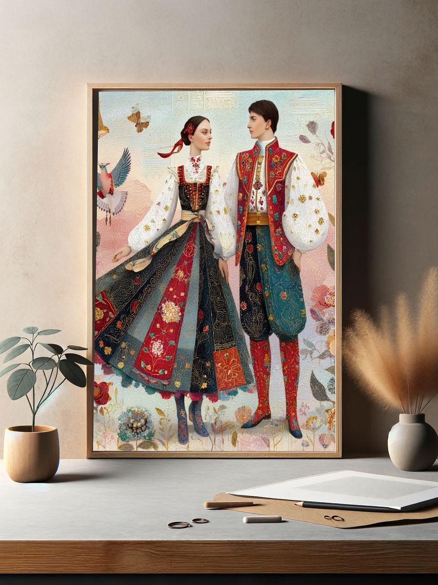 Traditional Folk Costume — Illustration Print. — room view 2