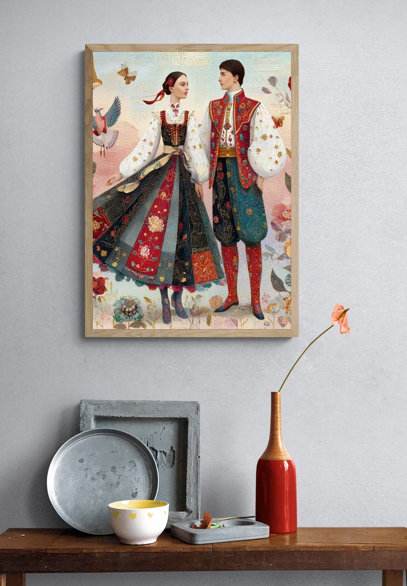 Traditional Folk Costume — Illustration Print. — room view 3