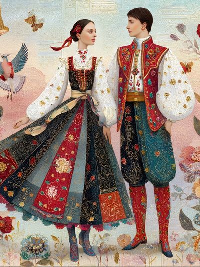 Traditional Folk Costume — Illustration Print. poster print