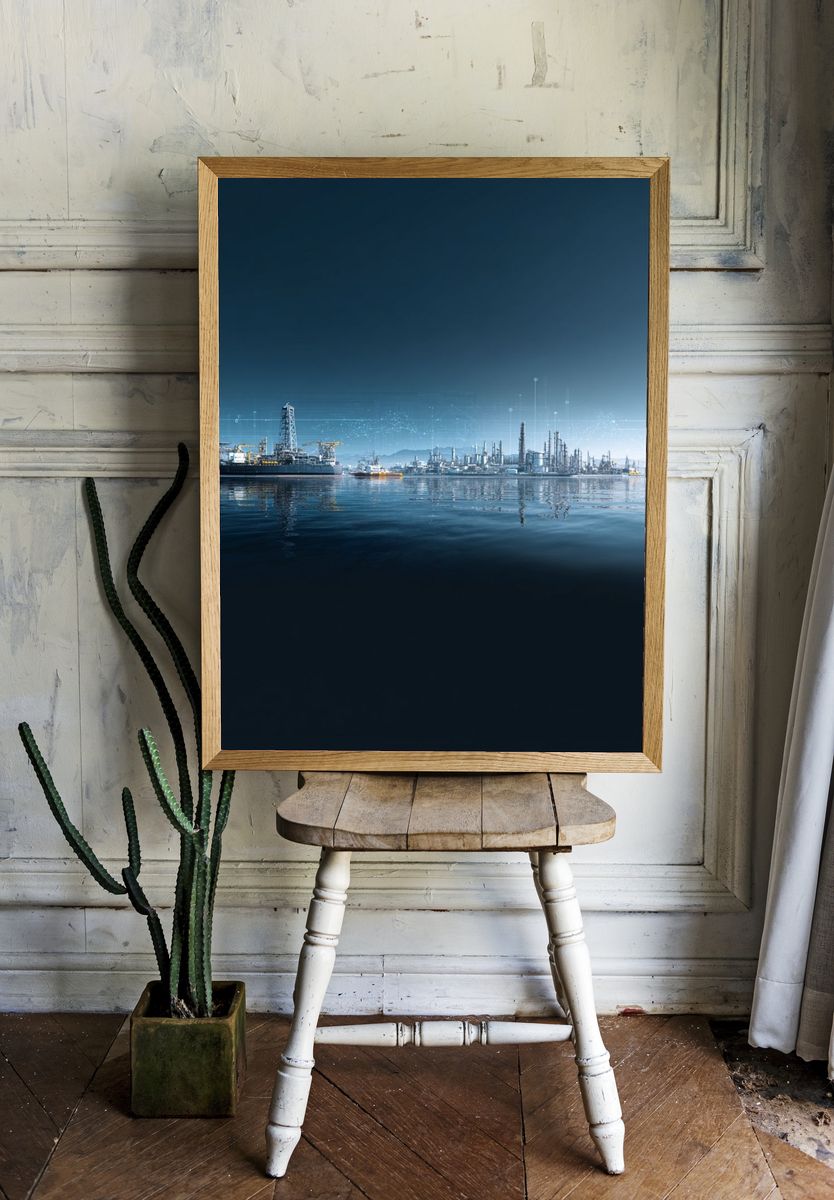 Futuristic Offshore Oil Rig Poster. room preview