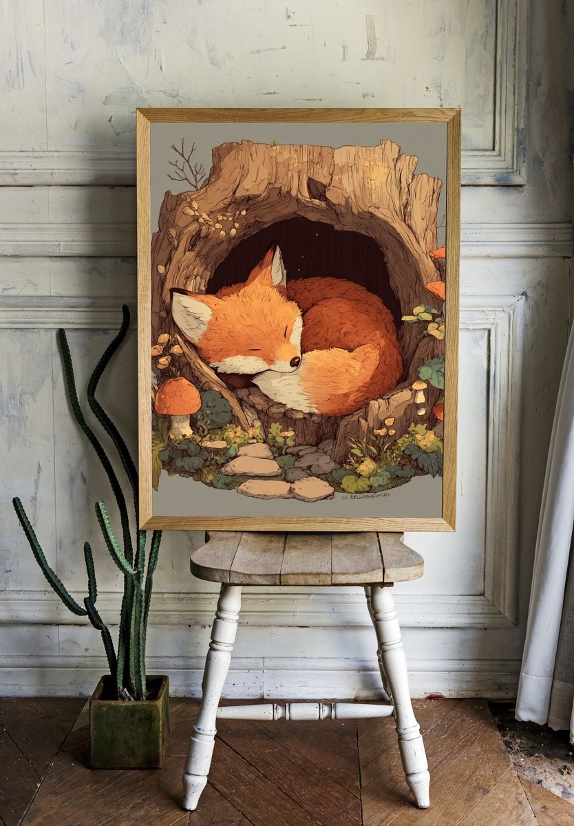 Sleeping Fox — Illustration Print. — room view 1