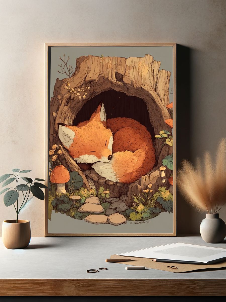 Sleeping Fox — Illustration Print. — room view 2
