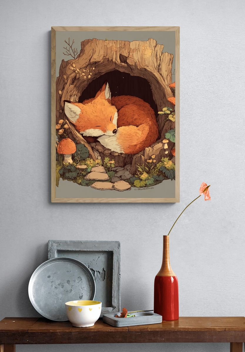 Sleeping Fox — Illustration Print. — room view 3