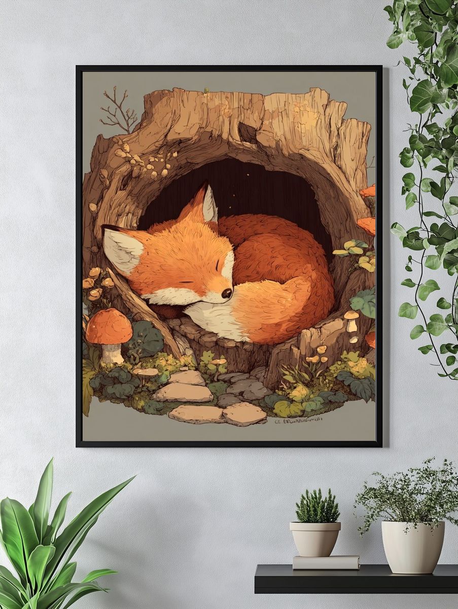 Sleeping Fox — Illustration Print. — room view 4