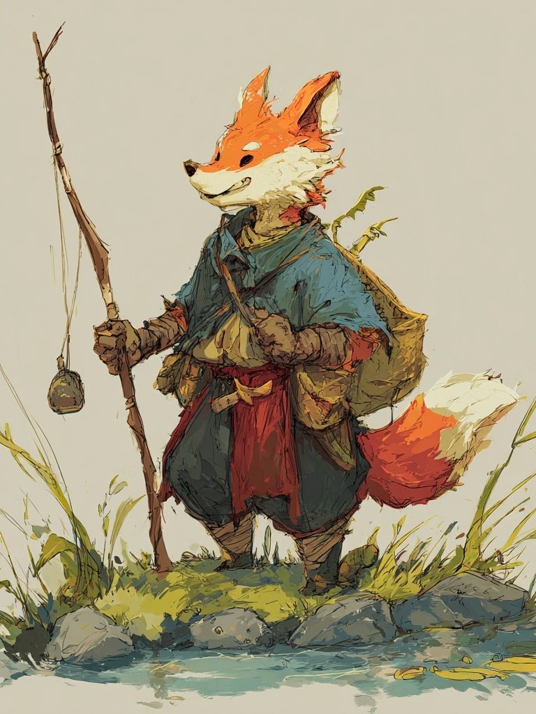 Fox Fisherman Illustration Poster. poster detail