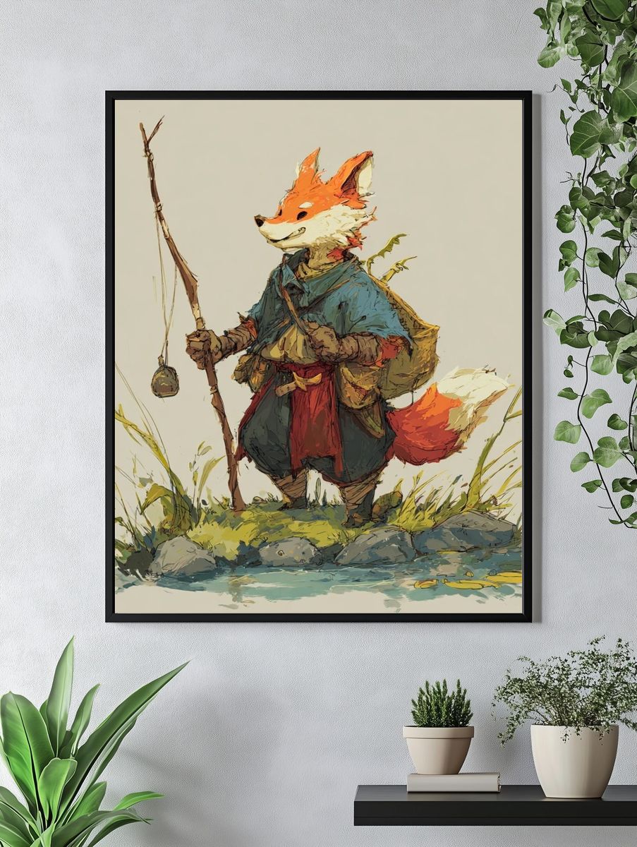 Fox Fisherman Illustration Poster. — room view 4