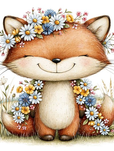 Floral Fox Watercolor Poster. poster