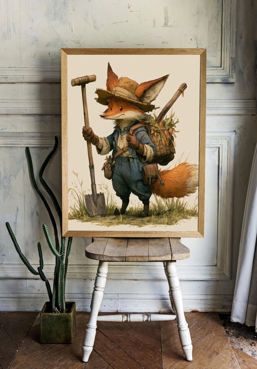 Fox Gardener Illustration Poster. room preview