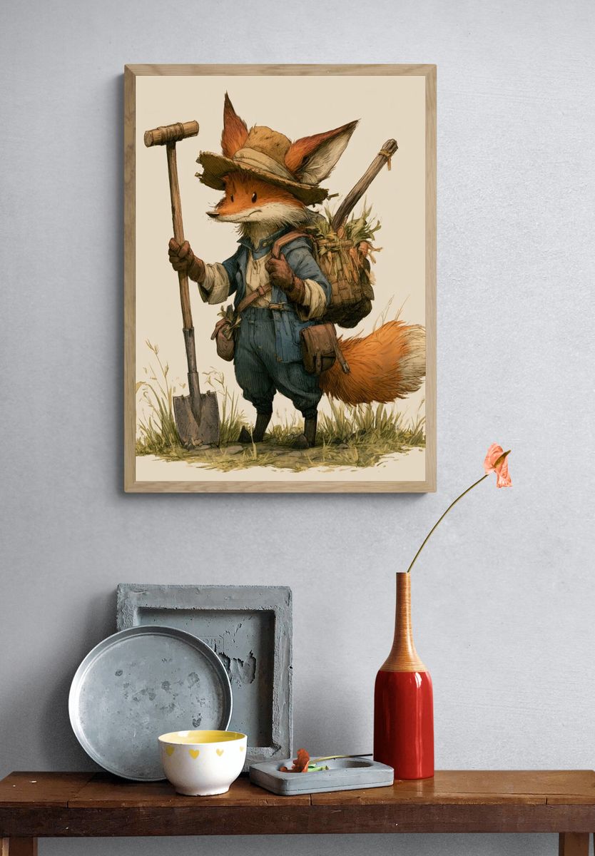 Fox Gardener Illustration Poster. — room view 3