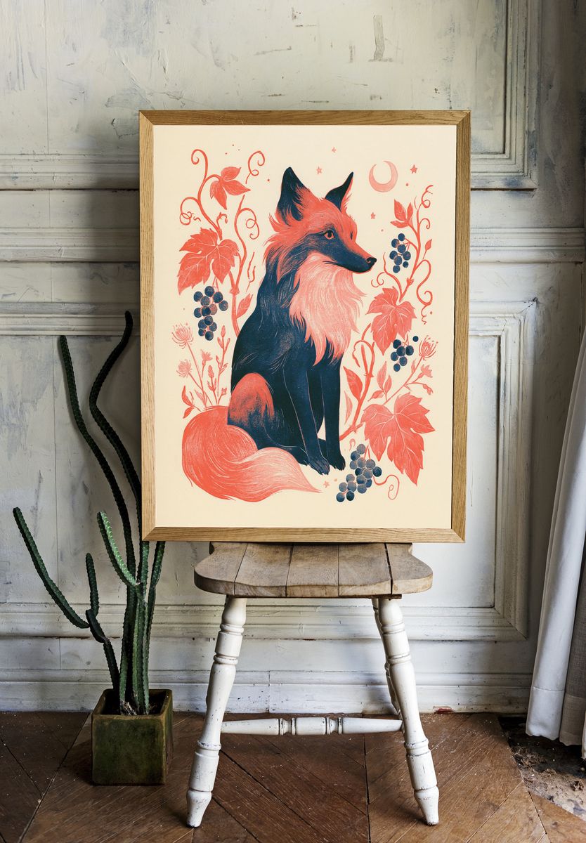 Fox Botanical Illustration Poster. room preview