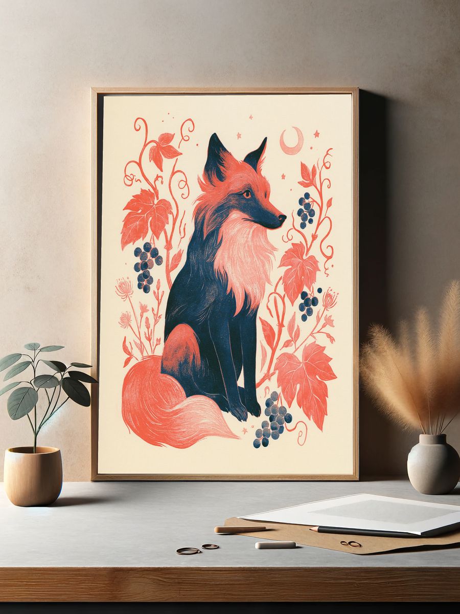 Fox Botanical Illustration Poster. — room view 2