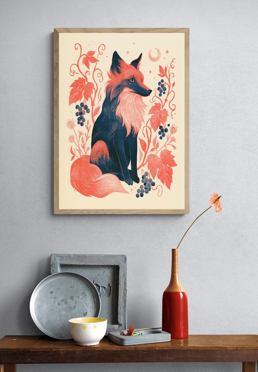 Fox Botanical Illustration Poster. — room view 3