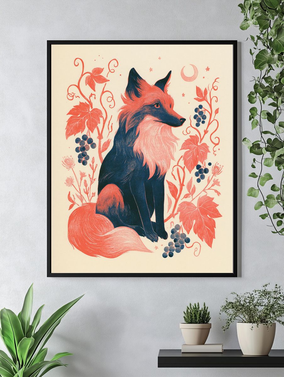 Fox Botanical Illustration Poster. — room view 4
