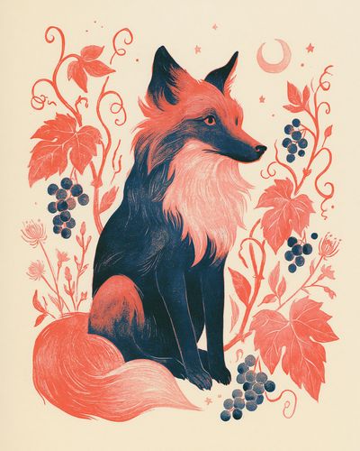 Fox Botanical Illustration Poster.