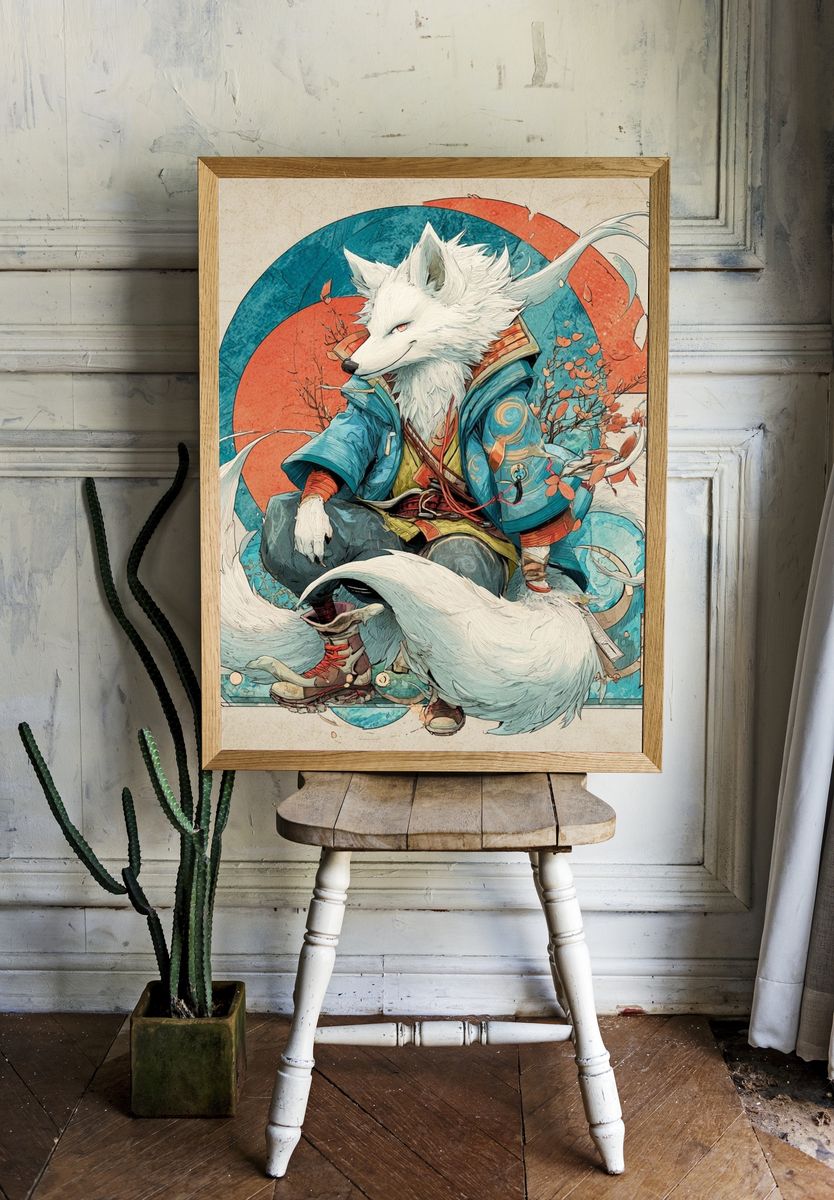 Mythical Fox Warrior — Illustration Print. — room view 1