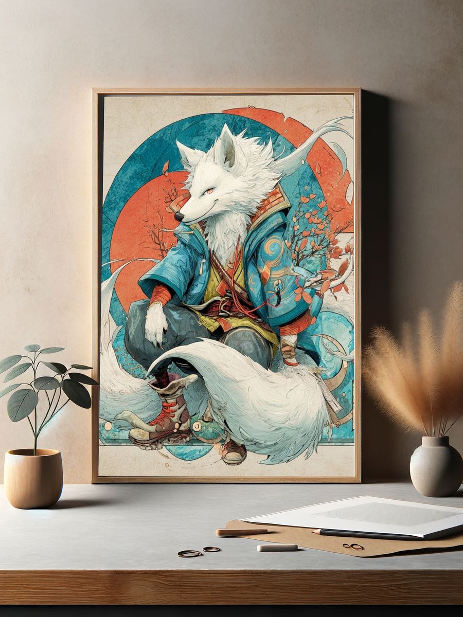 Mythical Fox Warrior — Illustration Print. — room view 2
