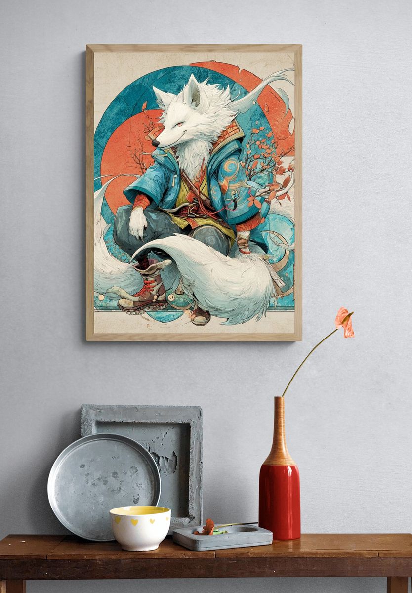 Mythical Fox Warrior — Illustration Print. — room view 3