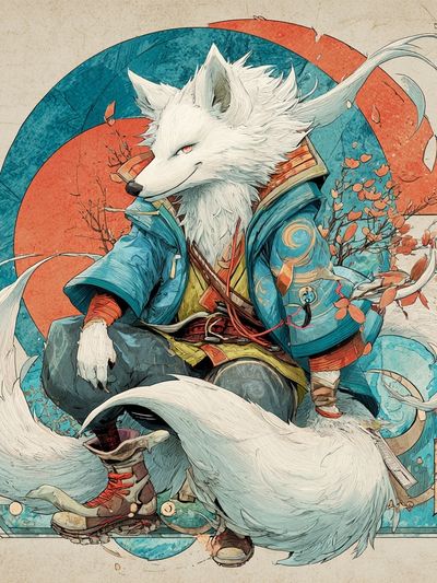 Mythical Fox Warrior — Illustration Print. poster print
