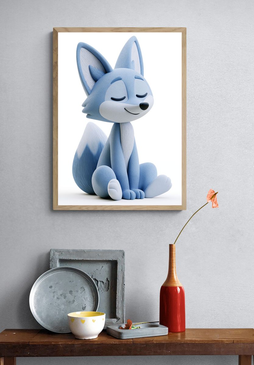 Sleeping Blue Fox Illustration Poster. — room view 3