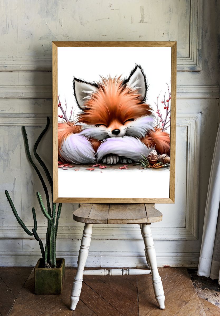 Sleeping Fox Illustration Poster. room preview