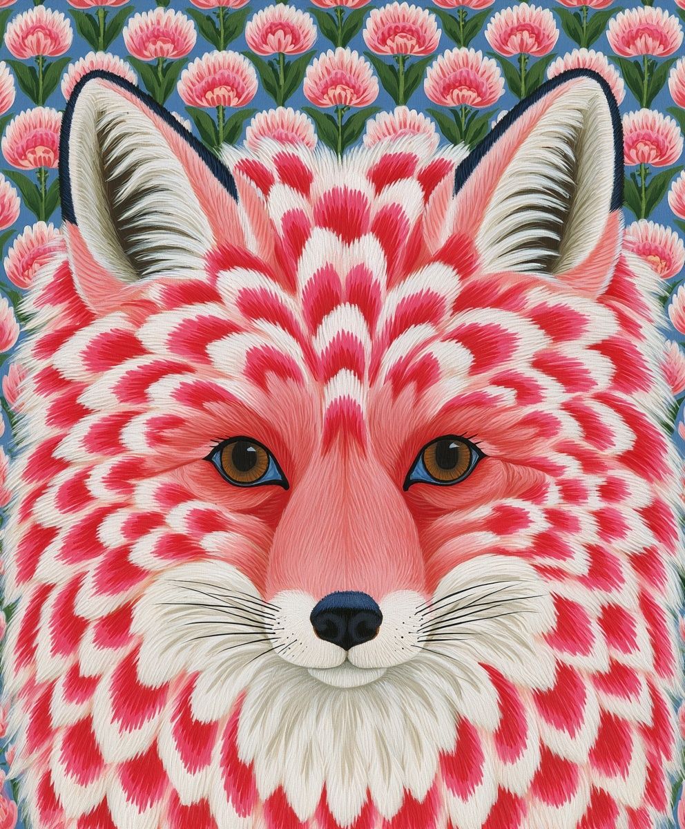 Pink Fox Floral Illustration Poster. poster detail