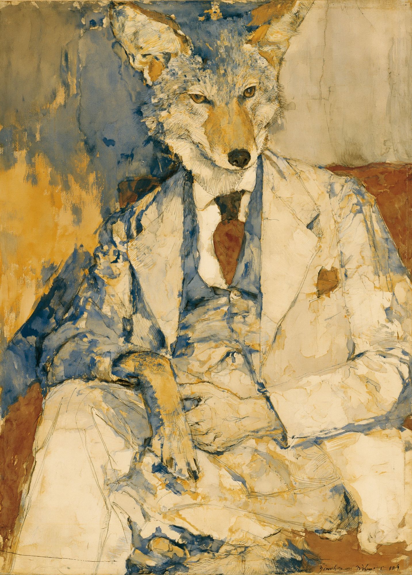 Fox in Suit Illustration Poster. poster detail