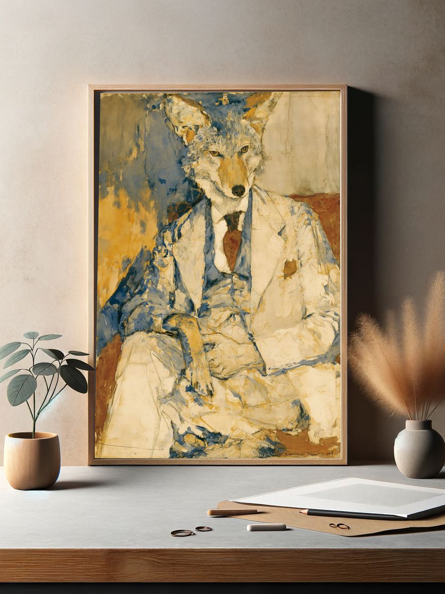 Fox in Suit Illustration Poster. — room view 2