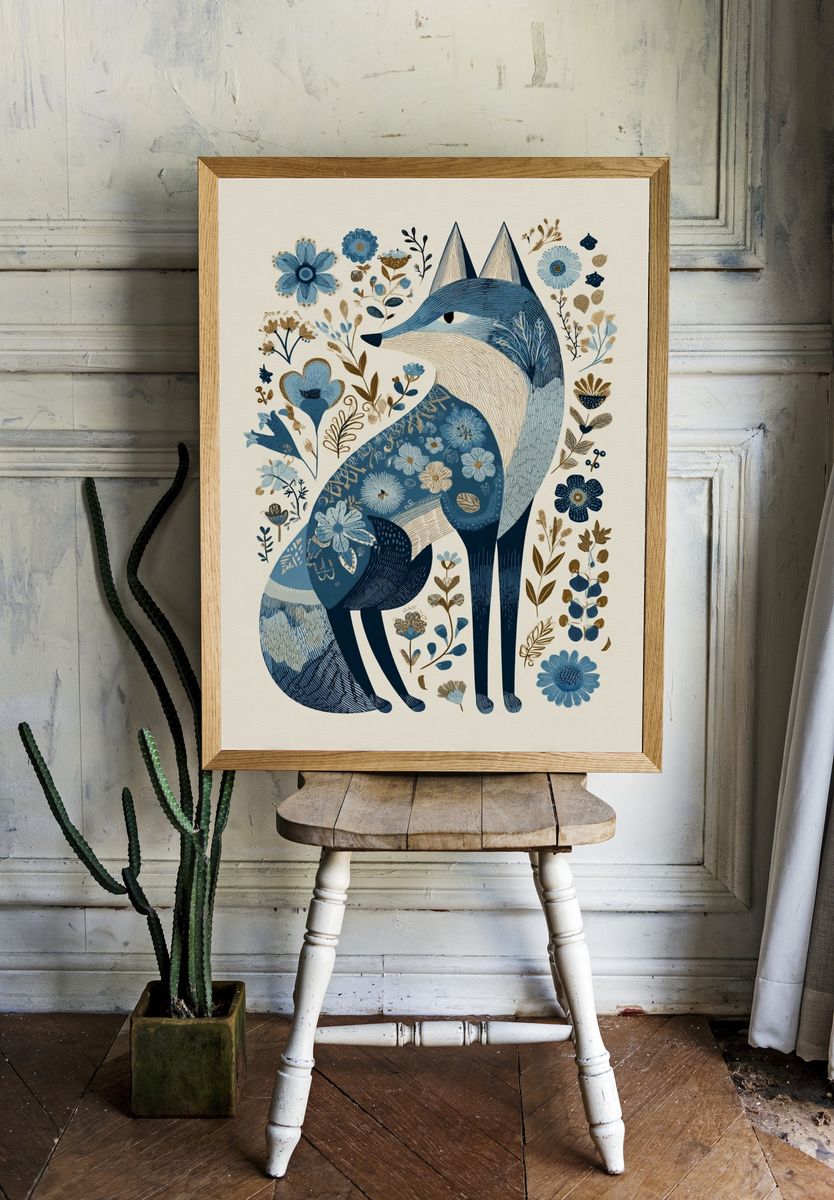 Floral Fox Illustration Poster. — room view 1