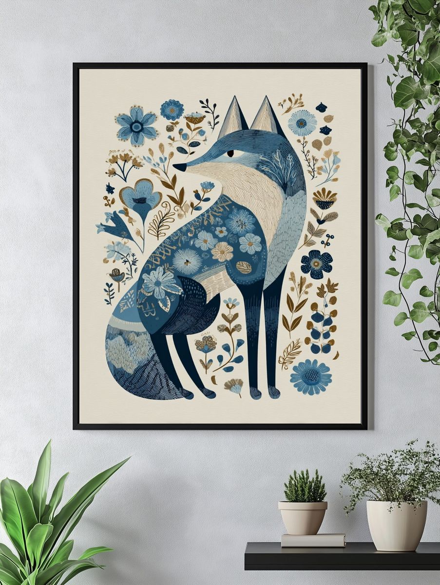 Floral Fox Illustration Poster. — room view 4