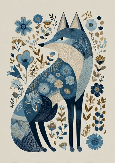 Floral Fox Illustration Poster. poster print