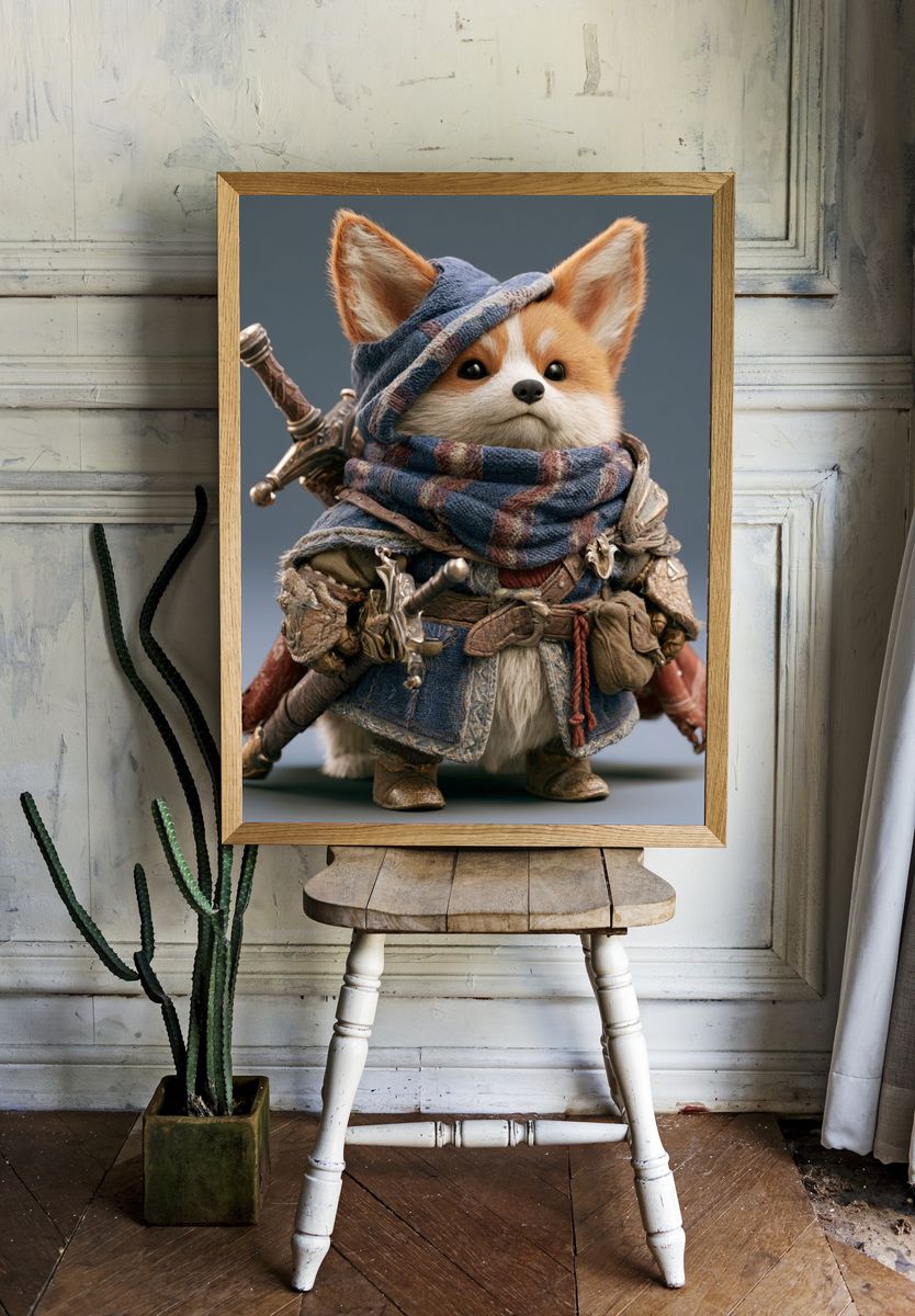 Fantasy Fox Warrior Illustration Poster. — room view 1