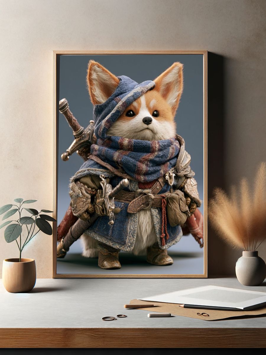 Fantasy Fox Warrior Illustration Poster. — room view 2